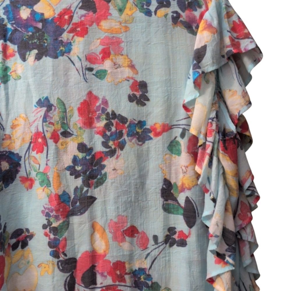 NWT Zac & Rachel women's aqua floral watercolor top flutter sleeves size 1X - Picture 5 of 7